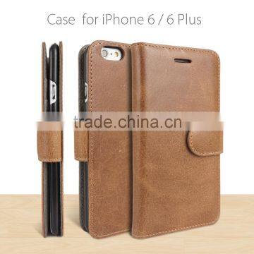High Quality Genuine Leather Mobile Phone Flip Cover Case for iPhone 6