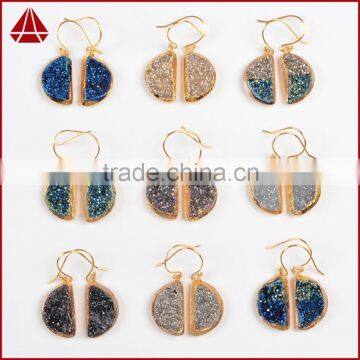 Fashion Women Jewelry Hoop Titanium Rainbow Druzy Diamond Earring Models 18K Gold Plated Earring