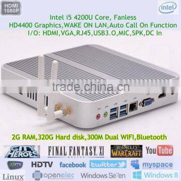 Small Computer with Intel i5 Dual Core 15W CPU HD4400 Graphics 3.5 Audio Realtek Gigabit LAN USB3.0 2G RAM 320G HDD`