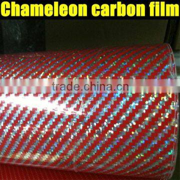 Chameleon carbon sticker with air free bubbles 1.52*20m / Roll red color