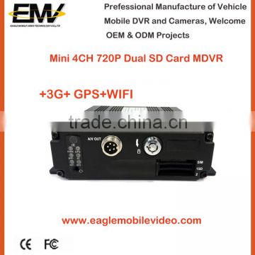 Mini 4CH Wifi GPS 3G Bus Dual SD Card MDVR