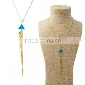 2014 Rivet tassel Turquoise alloy Skull Heads pendant Dainty long tassel necklace set