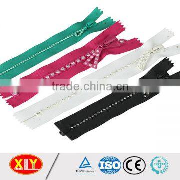 Zipper manufacture supply fashion rhinestone zipper,custom crystal diamond zipper