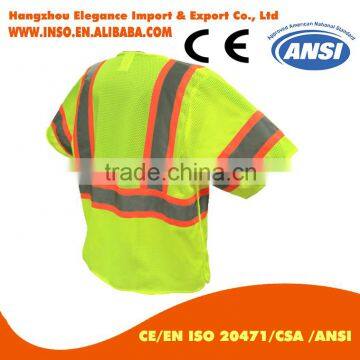 Short Sleeves Hi Vis reflective Safety Jacket Mesh Vest with reflector 3 point tear away