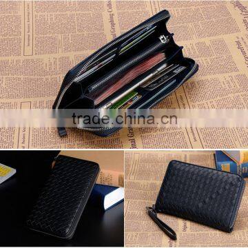 The new factory wholesale custom handmade sheepskin woven leather high-end business men two-fold wallet