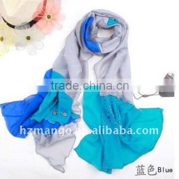 Fashion hand made beading 100% silk scarf
