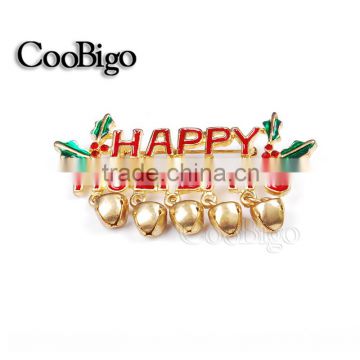 Fashion Jewelry Christmas Happy Holidays Regards Words With Little Bell Pin Brooch Party Gift Promotion Apparel Accessories