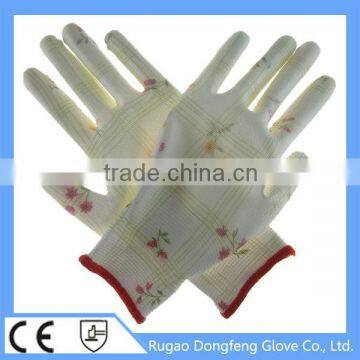 China13 Gauge Polyester Printing PU Self Defense Garden Safety Gloves / Hand Wear Gloves