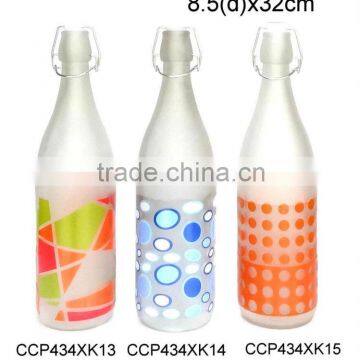 CCP434XK13 frosted glass milk bottle printed with decal