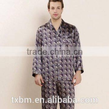 2016 luxury soft natural 100% silk men pajama sleepwear suit