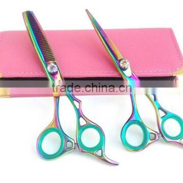 Titanium Color Barber & Thinning Scissors Set/ Thinning Scissors & Barber Scissors With Leather Case Packaging 6.5"