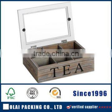 new design bamboo tea bags box with glass top