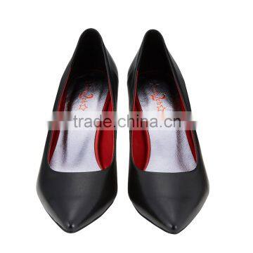 Mid High Heel Pointed Toe Classic Ladies Breatheable PU Lining Comfortable Black Sheep Skin Pump Shoes photo-2