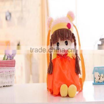 55*25cm beautiful customized red stuffed plush Feir girl doll backpack with matched hat&skirt