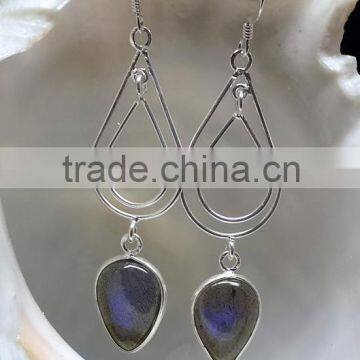 925 Sterling Silver Labradorite Cabochon Teardrop Bezel Earrings, Fashionable Bezel Earrings, Designer Labradorite Earrings