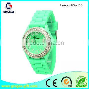 Womens crystal embellished geneva silicone watch