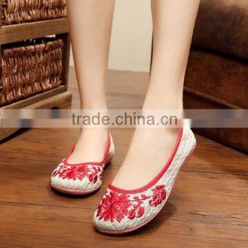 Women Casual Shoes Breathable Lace Chinese Style Floral Embroidered Ladies Cotton Walking Flats Oxford Sole Plain No Logos photo-4
