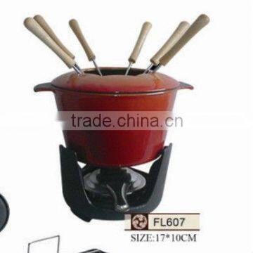 cast iron fondue set pots