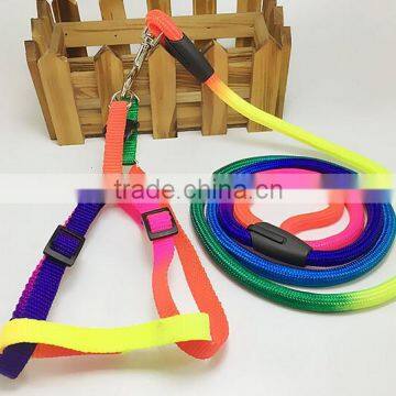 Pet Dog Cat Rainbow Colorful Nylon Collar Leash Puppy lead Collar Bell Ring