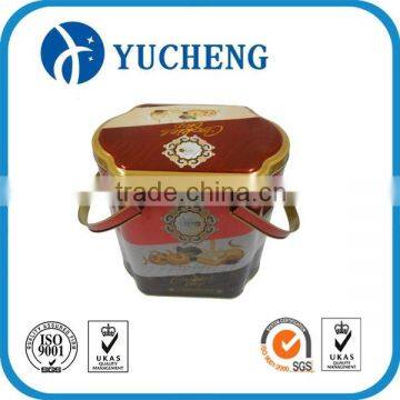 Basket Shape Cookies Tin Box With Double Handle