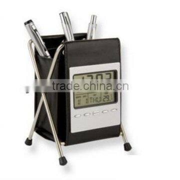 Lcd leather pen holder clock for promotion gifts