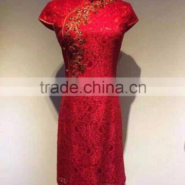 (MY1858) MARRY YOU High Neck Short Sleeve Elgant Red Chinese Traditional Cheongsam Dresses