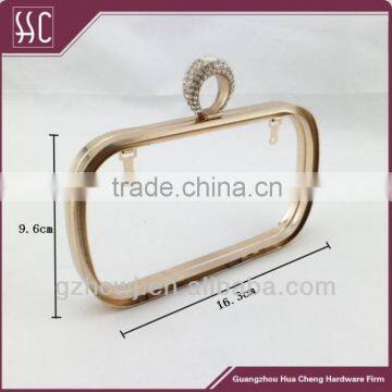 16.3x9.6cm Shiny Light Gold Classical Box Purse Frame With Diamond Ring Head photo-2