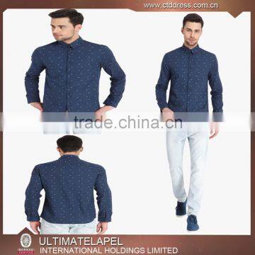 Navy Blue Hot Sale Slim Fit Pure Cotton Custom Design Pattern Men Shirt