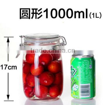 1000ml Recycled airtight Round shape glass jar with metal clip top lid for kitchen and food