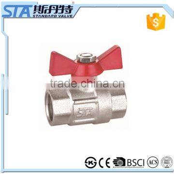 Nickel Plated 1/2 3/4 1 inch female forged full-port brass ball valve with butterfly handle