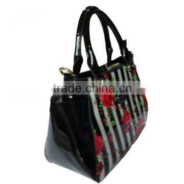 2016 Fashion Shiny PU Handbag With Rose in Stripes Print photo-5