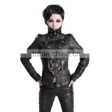 Punk Rave Gothic Winter Slim Unisex Military Jacket Coat Cowhide Leather photo-4
