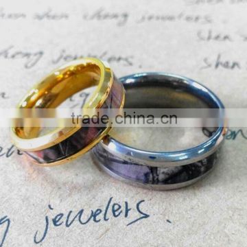 wholesales jewelry beveled edge high polished titanium pair ring camo wedding ring