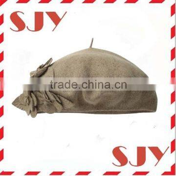 French Women's Wool Beret Hat With Self Flowers photo-2