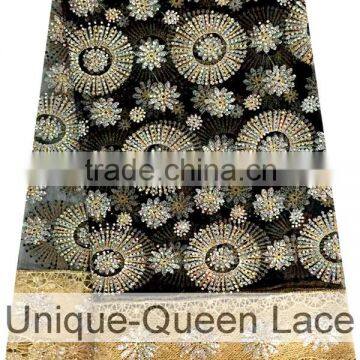 High Quality African Lace Fabrics with stone/Wholesale Nigerian Fashion lace fabric with stone/new style lace fabric with stone