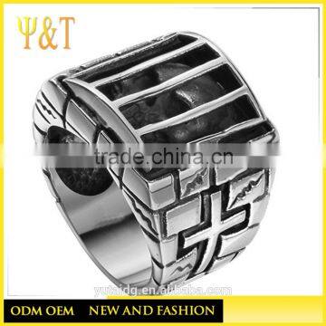 Jingli Jewelry Best Seller Vintage Mens Biker Cage Alien Skull Cross Rings (HF-058)