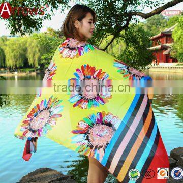 100% Polyester Satin Silk Scarves for Women Floral Stripe Pattern Scarf Shawl