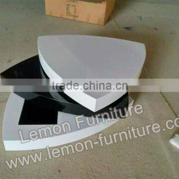 black and white color MDF board Fashion best sell round glass coffee tea table