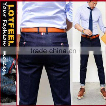 French Flag Taping Span Denim Slacks Jeans (LOTG014)