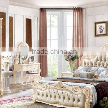 Luxury European Baroque Bed Hand Carved Wooden Bedroom Set Romantic Home Furniture