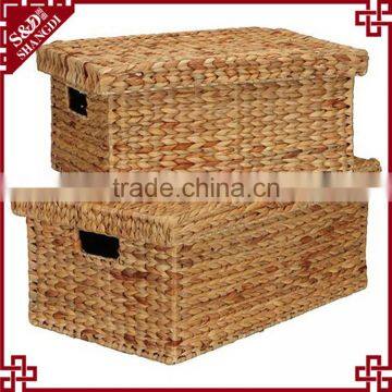 Double Handles With Lid Desing Water Hyacinth Manufactures of Straw Baskets photo-3