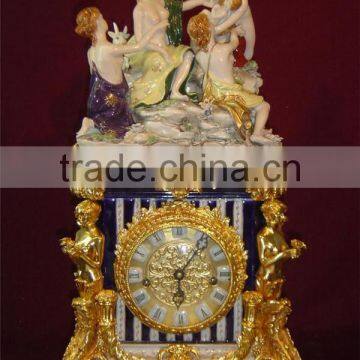 European Royal Noble Figurine Ceramic Table Clock, Gold Plated Cast Brass Mounted Table Clock photo-5