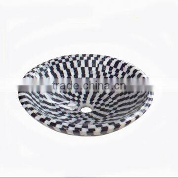 Polished Black and White Marble Mosaic Sink photo-2