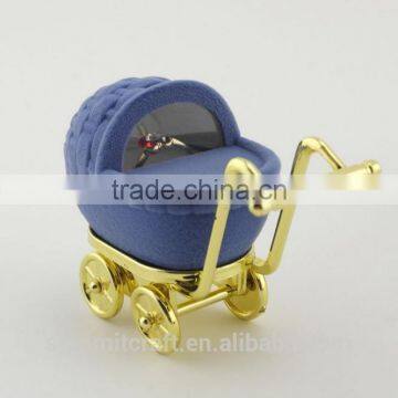 Adroable Blue Velvet Baby Stroller Antique Style Ring Box photo-6