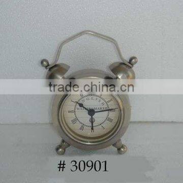 Pewter brass alarm table clock, decorative table clock, fancy table clock