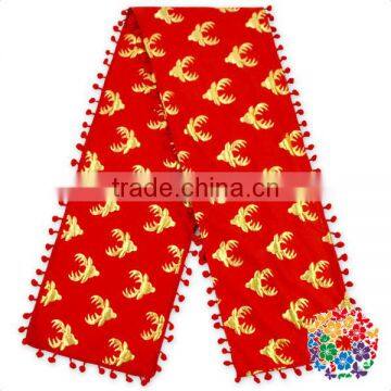 Cute Design Soft Christmas Deer Print Pom Pom Tassel Scarf for Kids photo-5