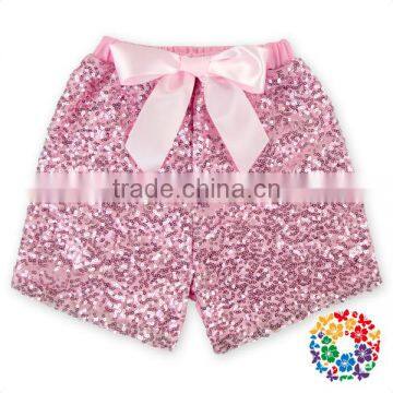 Wholesale Boutique Kids Girl Clothes Orange Sequin Cotton Ribbon Bow Sequin Shorts Baby Summer Shorts photo-4