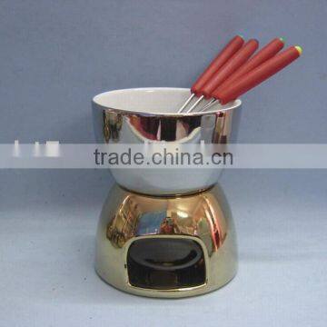 plating ceramic chocolate fondue set with fork