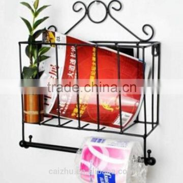 Iron Art Black and White Magazine Rack with Tissue Holder