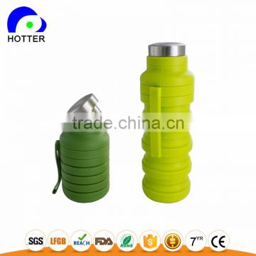 Stainless head silicone folding water bottle full silicone safe travel camping folding cup wholesale